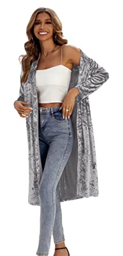 Image of R.Vivimos Women's Long Sleeves Casual Velvet Jacket Open Front Cardigan Coat Outerwear