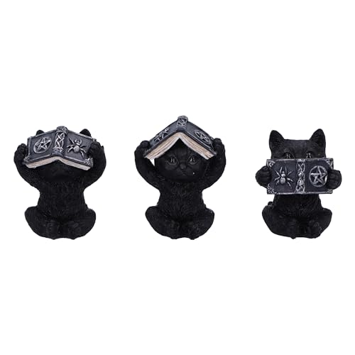 Nemesis Now Three Wise Spell Cats 8.5cm, Resin, Black, Three Wise Kitten Figurines, Occult Kittens Figurine Trio Set