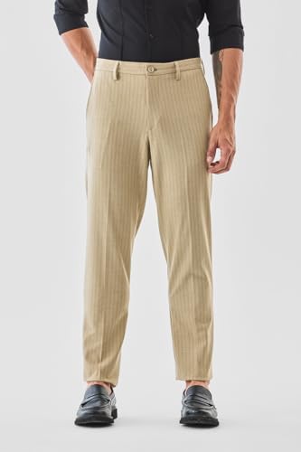 Image of SNITCH Men Formal Trousers | Tailored Pleated Design with Regular Fit & Smooth Texture | Premium Polyester Blend for Office, Meetings & Special Occasions