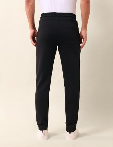 Image of U.S. Polo Assn. Men's Black Solid Mid Rise Cotton Drawstring Slim Fit Flat Front Slit Pocket Track Pants