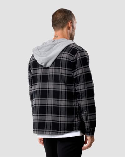 Image of Flannel Jackets for Men Plaid Hooded Quilt Lined Warm Layering S-4XL | Quality zippers, secure pockets & durable stitching - zip up jackets built for fall & spring layering.