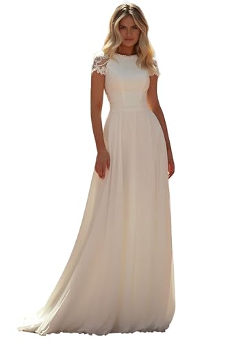 Chiffon Lace Appliques Wedding Dresses for Bride...