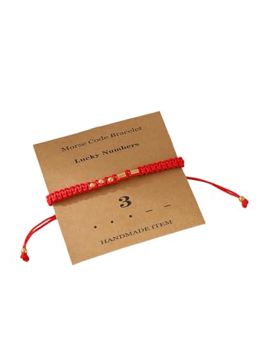 ChungLong0593 Handmade Morse Code Bracelet - Red 3, Adjustable Lucky Number Jewelry with Black Rope & Gold Beads, Unique Fashion Accessory for Men Women