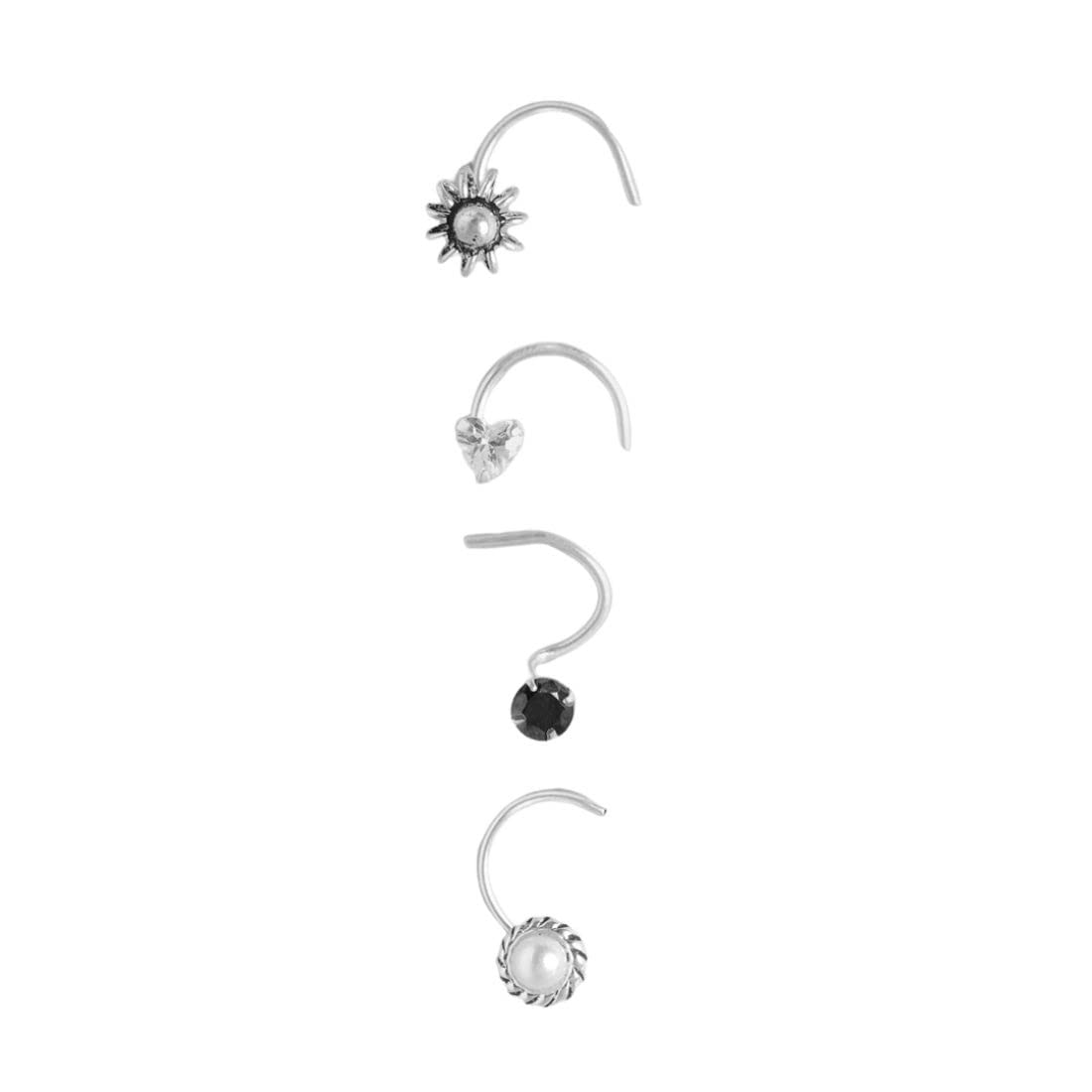 925 Sterling Silver Rhodium Plated Set of 4 Nose Pins Combo| Gift for Women & Girls | With Authenticity Certificate &Hallmark|Mother's Day-image-36