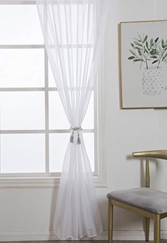 Zebrasmile 1 Panel Tab Top Voile Curtains Loop Sheer Curtains Transparent Window Drapes For Living Bedroom Divide Wedding Big Window Curtains White 88(H) X55(W) In #TOP5