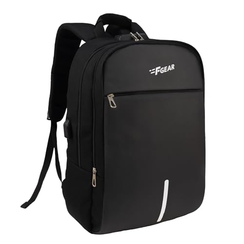 F Gear Omega Black 25L Laptop Backpack with USB Charging Port & N...