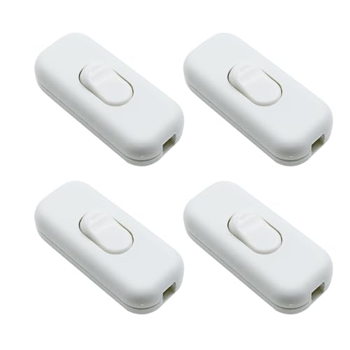ZHIQIN 4 Pack Inline Switch for Lamps 250V 6A White Torpedo Switch Use Inline 2 or 3 Core Round or Flat Wire for Small Appliance, Desk Lamp, Light