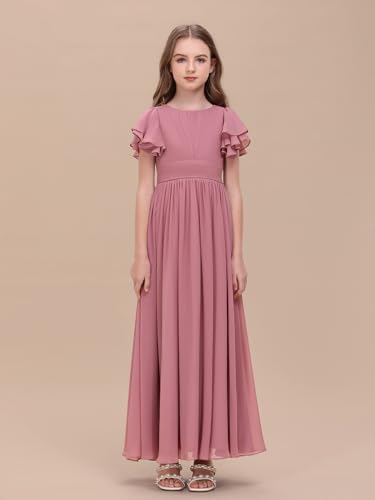 Chiffon Junior Bridesmaid Dress for Wedding A-Line Ruffle Sleeve Crew Neck Flower Girl Dress Long Formal Events Gowns2