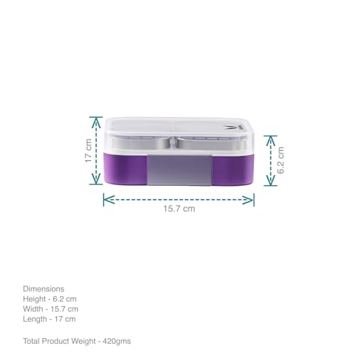 Image of VAYA Tydbyt Stainless Steel Lunch Box for Kids Girls & Boys, 650 ml, 3 Stainless Steel Containers, School Tiffin Box, BPA-Free, Durable & Easy to Carry, Purple