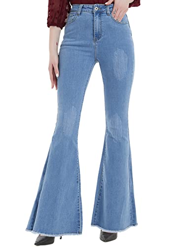 Anna-Kaci Women's Classic Distressed Flared Jeans Destroyed Bell Bottom Denim Pants