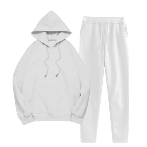 Survêtement de sport femme blanc 3XL : ensemble 2 pièces confort haut de gamme à capuche crop