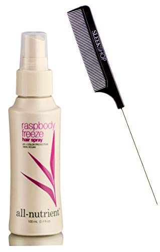 All Nutrient Raspbody Freeze Hairspray, Flexible Hold Hair Spray Finish with Raspberry Fruit (w/Sleek Comb) UV+ Color Protection, 100% Vegan (3.4 oz / 100 ml - travle size)