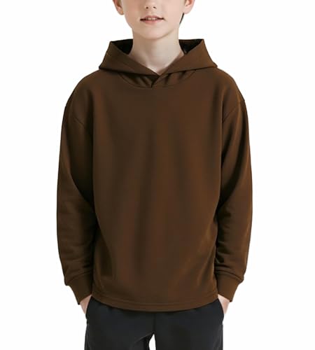 Funnycokid Boys Hoodies Brown Teens Hooded Shirt Size 11-12 Kids Long Sleeve Fashion Hoody 11Y 12Y