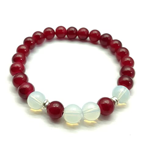 Bracelet calcédoine rouge et opalite 8mm LKBEADS pour méditation