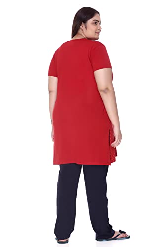 Image of In Love Women's Plus Size Printed Cotton Night Suit Set Short Sleeve | Cotton fabric - soft night suit set for sleepwear and home comfort