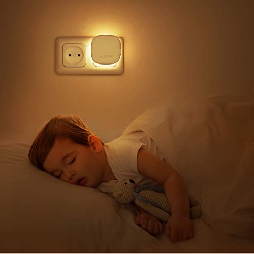 AUVON Nachtlicht Steckdose mit Bewegungssensor und Dämmerungssensor, 2 Stück Warmweißes LED hinterleuchtete Nachtlicht mit 1-50 lm, Helligkeit Einstellbar für Flur, Treppe, Schlafzimmer 6