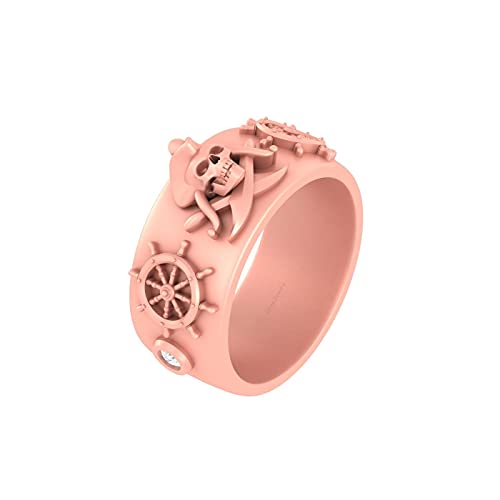 Bague de fiançailles homme tête de mort argent 925 promesse éternelle or rose