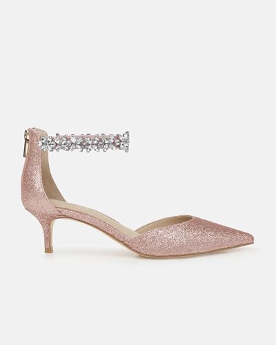 Image of Women's Wedding Rhinestones Low Kitten Heels Pumps Pointed Toe Dress Evening Shoes for Women Bridal Bride, Bright Pink, Size 10