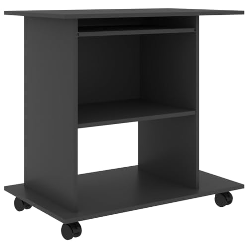 puraday Escritorio de estudio gris 80 x 50 x 75 cm, material de madera, diseño que ahorra espacio, mesa multifunción con una zona de teclado deslizante, torre de CPU y 2 estantes para otros