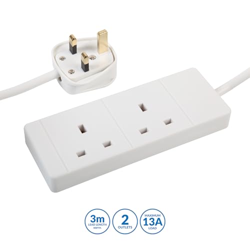2-Gang 3m White Extension Lead - PRO ELEC PELB1510 - Image 2