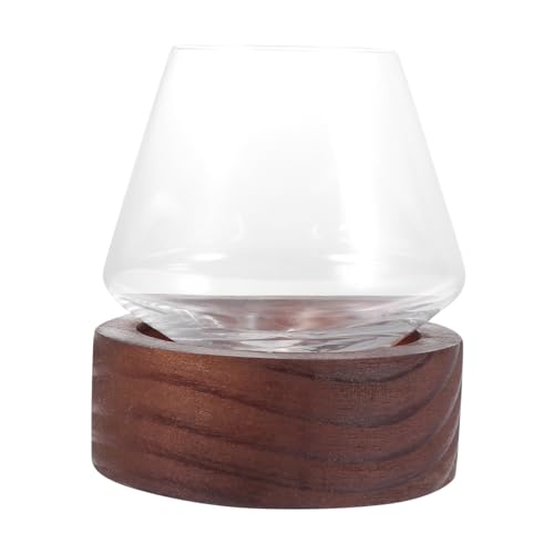 MOKKHNB Bicchiere Whisky Tumbler Rotante Con Base in Legno Trasparente Vetro Resistente e Design Stabile Per Degustazione Di Whisky Vino e Bevande