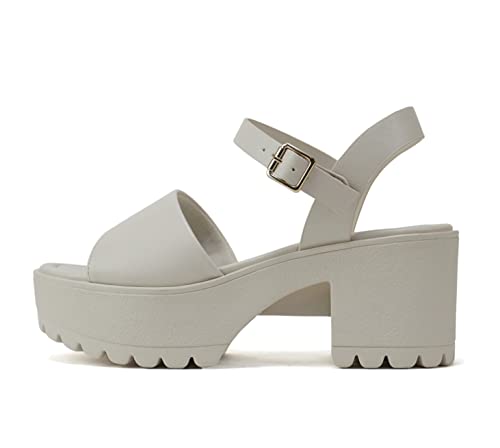 Image of Soda inchStacie inch ~ Women Open Toe Lug Sole Mid Block Heeled Sandals with Adjustable Ankle Strap