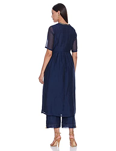 Image of BIBA Women's Polyester Fit and Flare Knee-Length Dress (2 PCS SE1314 Navy 38)