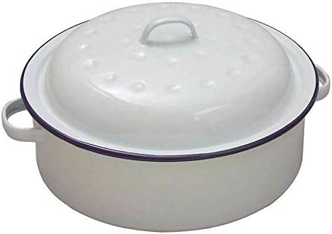 Falcon Enamel Round Roaster Oven Roasting Baking Casserole Dish White 20cm Tin Tray Hot Pan