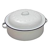 Falcon Enamel Round Roaster Oven Roasting Baking Casserole Dish White 20cm Tin Tray Hot Pan