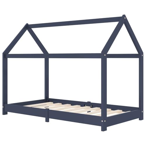 vidaXL Cadre de Lit d'enfant Lit Cabane d'enfant Structure de Lit pour Enfants Chambre d'enfant Maison Intérieur Gris 70x140 cm Bois de Pin Massif