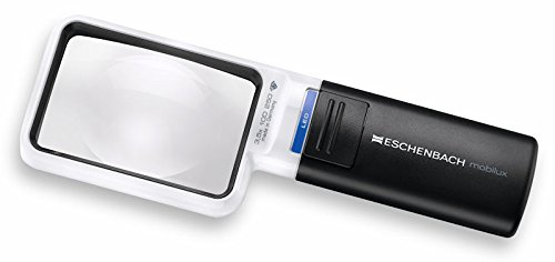 Eschenbach Loupe lumineuse LED de poche (mobilux LED), grossissement 3,5 Compartiment lentille rectangulaire 75 x 50 mm, incl. Pied mobase et pochette en tissu