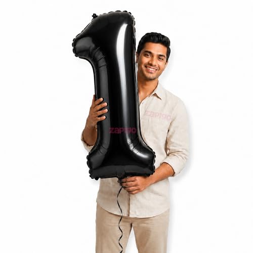 Image of Balloonistics Black 40-Inch Foil Number 1 Balloon - Helium or Air Fill for 1st Birthday, Anniversary, New Year Party Decoration, Photo Booth Backdrop, Cake Table Decor