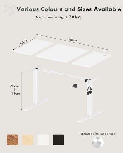 Devoko Electric Standing Desk 140x60cm, Height Adjustable Desk Ergonomic Stand up with 2 Memory Preset, White