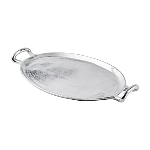 Tablett Servierbrett Servierplatte Kerzentablett Aluminium Silber Oval Cover