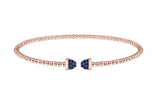 Affy Round Simulated Blue Sapphire Adjustable Beaded Bangle Bracelet 14K Yellow Gold Over Sterling Silver For Women #TOP2