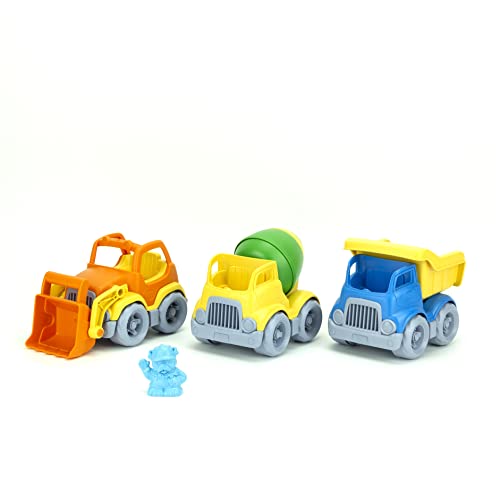 Green Toys Construction Vehicle Includes Scooper, Dumper, Mixer, 1 Character- 3 Pack - 4C