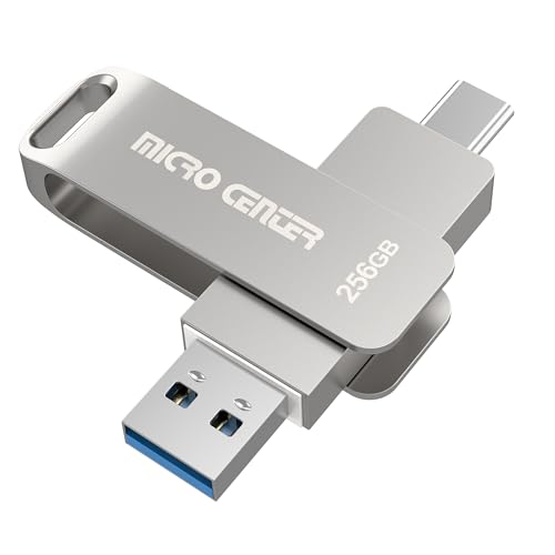 Micro Center SuperSpeed 256GB USB 3.2 Dual Drive Type-C & OTG Type-A 2-in-1 up to 200MB/s Swivel Metal Flash Drive Memory Storage Stick for Android Phones Tablets Mac Laptop