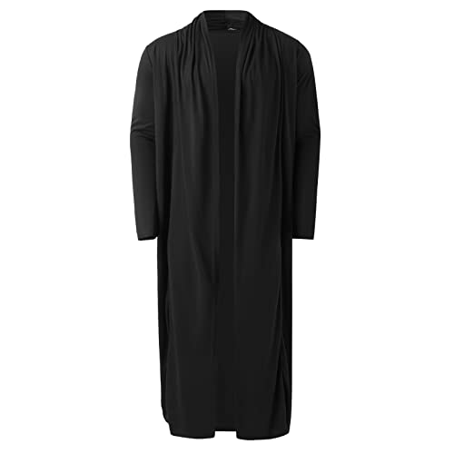 Men's Ruffle Shawl Collar Cardigan Long Sleeve Open Front Lightweight Long Length Drape Cape Overcoat with Pockets2