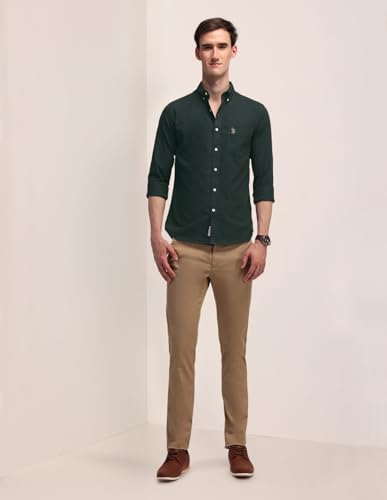 Image of U.S. Polo ASSN. Solid Slim Fit Shirts for Men - 100% Cotton, Full Sleeve Mens Casual Shirts