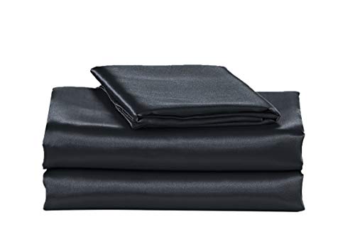 EliteHomeProducts EHP Super Soft and Silky Satin Sheet Set (Solid/Deep Pocket) (Queen, Black)
