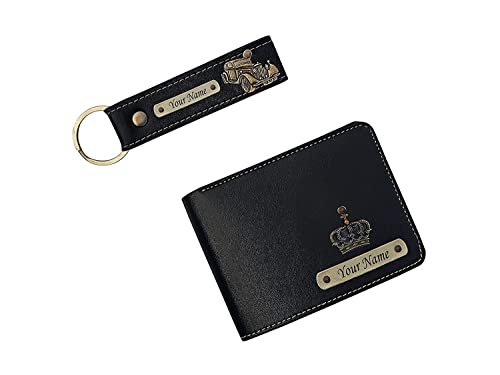 Your Name Leather Customized Men's Wallet with Key Chain, Personalized Gifts, Wallets & Covers Personalized Gift(Black)