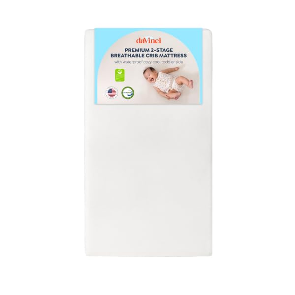 Davinci Premium 2-Stage Crib & Toddler Mattress, Firm Support, Lightweight, Removable Cover, Greenguard Gold Certified, CertiPUR-US® Certified