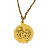 Collar de plata de ley 925 de 22 mm|Cadena de 45 cm|Máscara de teatro – Colgante de drama «Ríe ahora, llora después»|Joyería de actor o para él, grabado gratuito|Chapado en oro hecho a mano|_1837