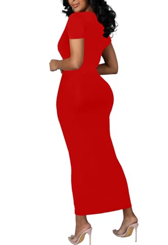 Image of Women's Long Bodycon Dresses Leopard Print Casual Maxi Club Party Tight Dress Short Sleeve