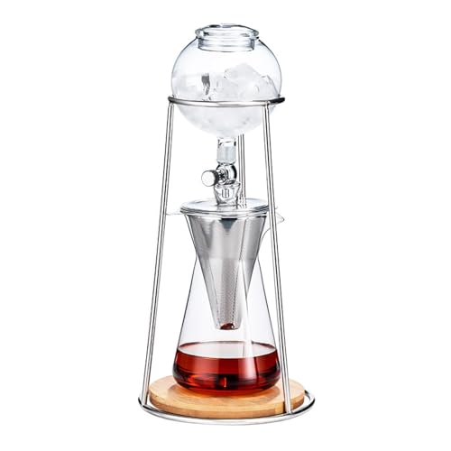 Cafetera, cafetera de goteo de hielo con filtro de acero inoxidable y válvula de goteo ajustable, para 2-4 tazas, tecnología de extracción totalmente cerrada