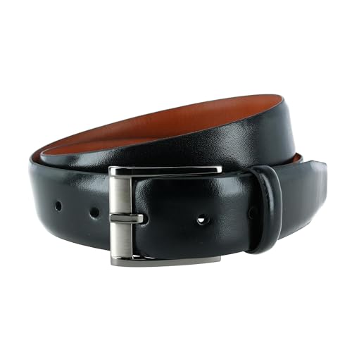 Trafalgar Men's Matteo 35mm Feather Edge Leather Dress Belt with Italian Buckle