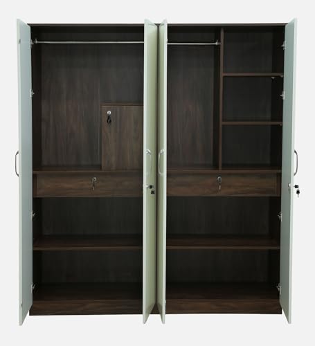 Image of Mintwud Pepperfry Engineered Wood Wardrobe with 4 Doors Storage and 2 Hanging Rod | Wooden Almirah Cupboard for Clothes Storage Organizer for Living Room Home Furniture (White Wenge Finish)