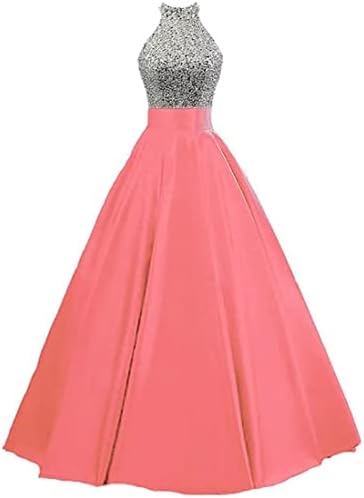 HEIMO Women's Keyhole Back Sequin Evening Party Gowns Beaded Formal Prom Dresses Long H123 18W Coral