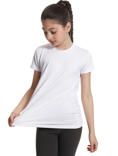 Image of 5 Pack Girls Athletic Shirts Short Sleeve Dry Fit T-Shirts Tops for Teens | Soft and Breathable Fabric, Bright and Cute Colors, Longer Length Design, Colorfast and Anti-Wrinkle