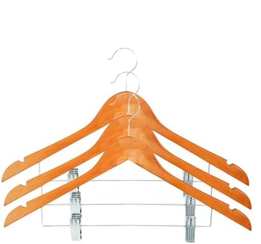 MSV - Set di 12 grucce per Pantaloni in Legno massello con Clip - Alta Resistenza, Lati curvi, Non Si deforma, Gancio Girevole a 360° - 44 cm - Beige